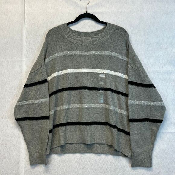 LIZ CLAIBORNE Womens Sweater XXL Crew Neck Long Sleeve Striped Pullover Gray NEW - Picture 3 of 16
